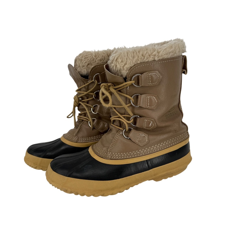 Sorel Winter Duck Boots Women 8-8.5 Tan Leather Waterproof Vintage Canada